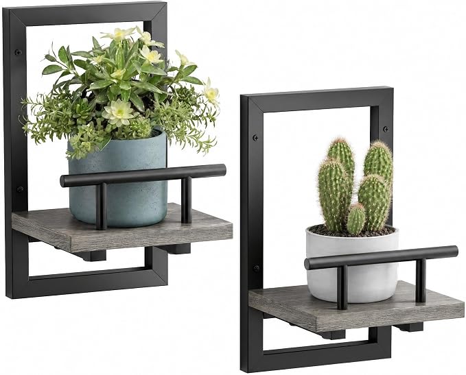 Sbosbo Floating Shelves for Wall Plant Shelf Indoor Wall Mounted Shelves | Wall Planters for Indoor Floating Plant Shelves for Bedroom, Living Room, Kitchen, Office, Bathroom Decor (Grey, 2 Pack)