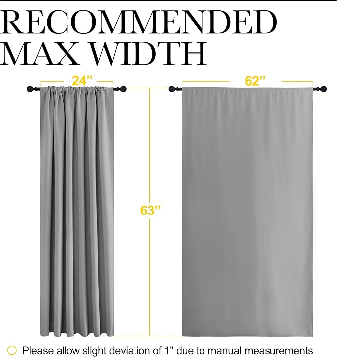 NICETOWN Short Curtains for Wide Window - Thermal Insulated Rod Pocket Blackout Drapes/Draperies for Dining Room (2 Panels, W62 x L63 inches, Silver Grey)