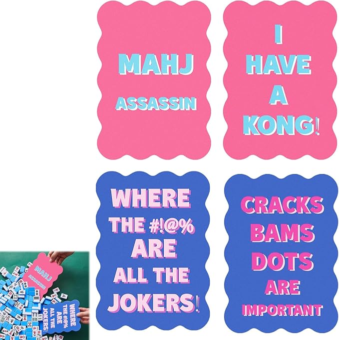 Soulchen 4 Pcs Mahjong Tile Mixer Shufflers for Mixing and Shuffling Tiles Plastic Mahjong Accessories Gifts for Lovers Games Decorative Wavy Edge & Printed Design (Pink & Blue Style)