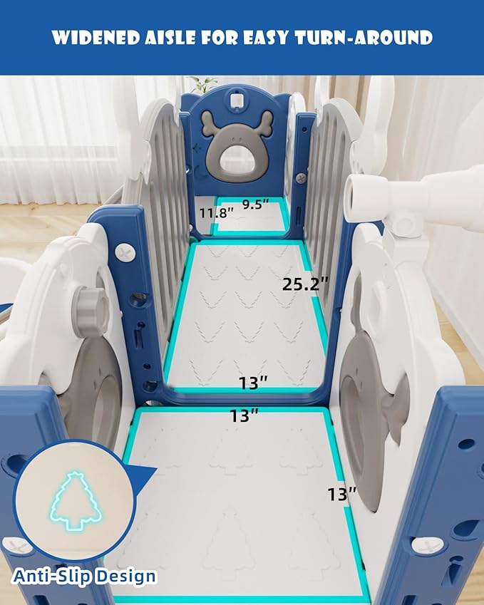 XJD Toddler Slide,13 in 1 Kids Slide for Toddlers, New Upgrade with Golf Set, Basketball Hoop, Drawing Board for Indoor Outdoor Playset,Toddler Playground (Blue Gley)