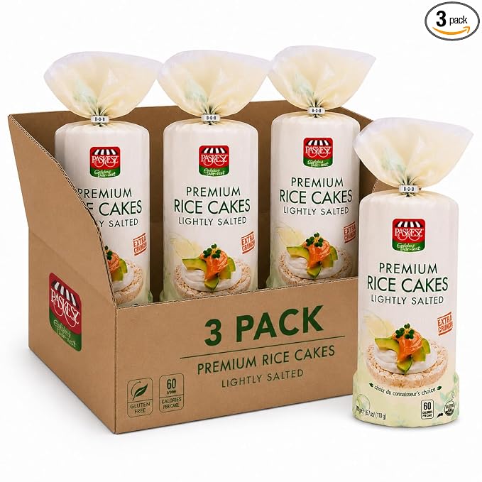Only Kosher Candy Premium Rice Cakes Lightly Salted - Whole Grain, Gluten Free, Non-GMO, Low Calorie Healthy Snack - 60 Calories Per Cake - Round Thick Rice Cakes (Pack of 3)