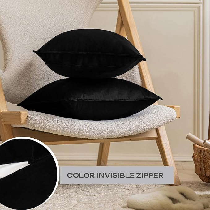 JIAHANNHA Velvet Black Throw Pillow Covers 18”x18”Pack of 2 Soft Decorative | Square Cushion Covers for Couch Sofa Bed Livingroom Car Home Decor,45x45Cm