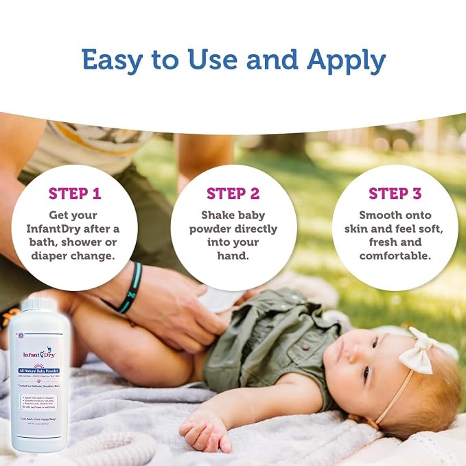 Infant Dry All Natural Baby Powder 10 Oz - Gentle Formula Talc Free, All Natural and Unscented Dusting Powder for Sensitive Baby Skin