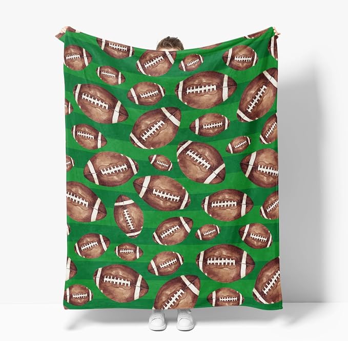 Horaldaily Football Green Flannel Throw Blanket 50x60 | All Season Using Ultra Soft Fuzzy Plush Cozy Non-shedding Blanket for Couch Sofa Bed Camping, Ideal Gift for Kids Adults