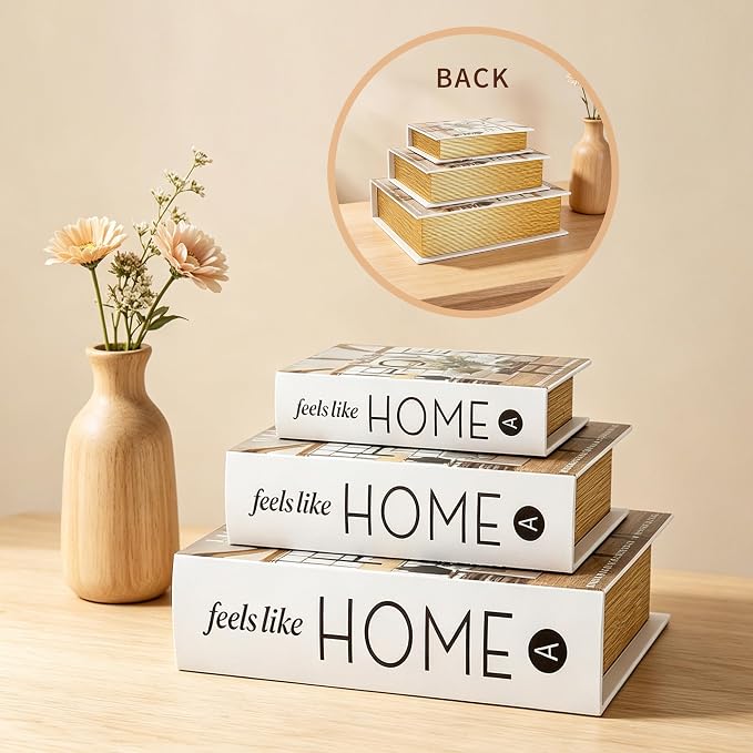 Jolitac Decorative Book Boxes Set of 3, Faux Leather Storage Boxes | Stackable hidden storage containers, handcrafted, for coffee table, shelf decor, remotes & jewelry