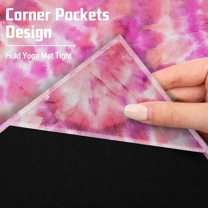 Yoga Mat Towel, Hot Yoga Non Slip with 4 Corner Pockets, 74 x 26 in | Soft Absorbent Microfiber With Four Corner Pockets, Fits Over Yoga Mats For Hot Yoga, Pilates, Gym, And Travel