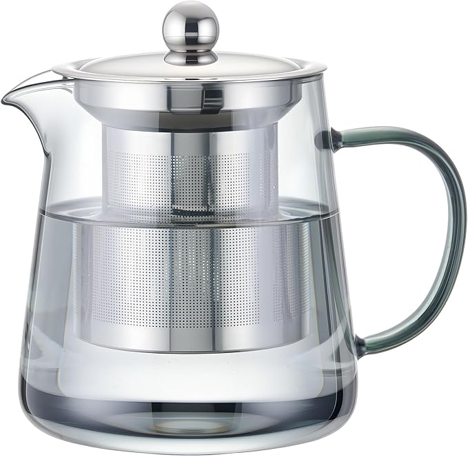 PARACITY Glass Teapot Stovetop 32OZ, Borosilicate Clear Tea Kettle with Removable 18/8 Stainless Steel Infuser, Teapot Blooming and Loose Leaf Tea Maker Tea Brewer (Black, 550ML)