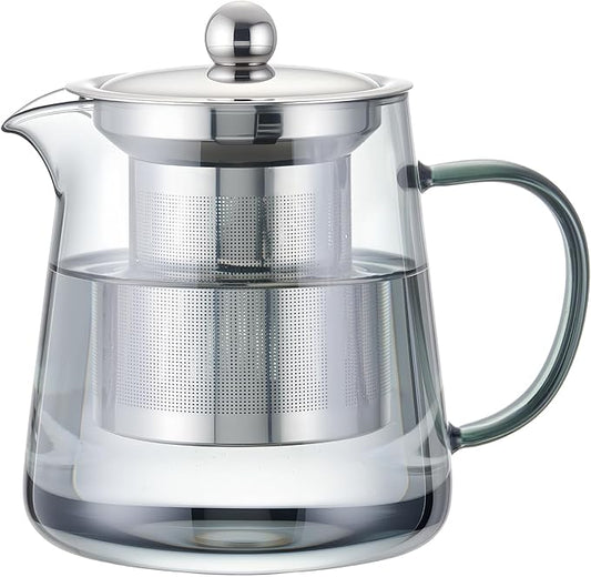 PARACITY Glass Teapot Stovetop 32OZ, Borosilicate Clear Tea Kettle with Removable 18/8 Stainless Steel Infuser, Teapot Blooming and Loose Leaf Tea Maker Tea Brewer (Black, 550ML)