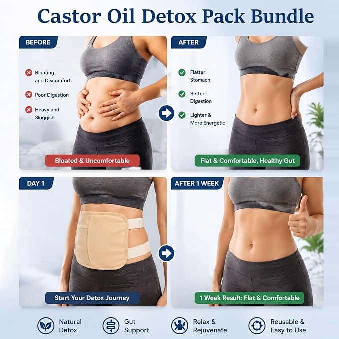 Tavio Castor Oil Pack, Organic Cotton Castor Oil Pack Wrap Kit, Wellness Packs for Liver Support, Digestion Aid, Muscle Relaxation & Detox, Reusable & Comfortable