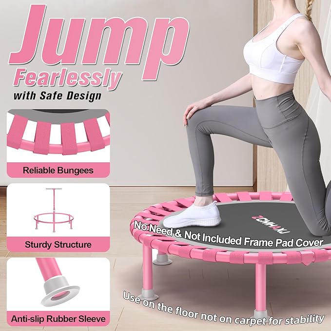 ZCMHAXJ Foldable Mini Trampoline, 40" Rebounder Trampoline for Adults & Kids, 450lbs Capacity with T-Shaped Adjustable Bar, Indoor Fitness Workout Exercise Equipment
