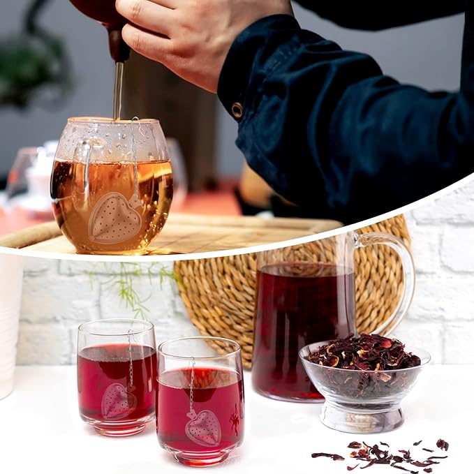 50 Pcs Tea Strainer Stainless Steel Ball Infuser Mesh Heart Shaped Tea Strainer Loose Leaf Steeper Interval Diffuser with Extended Chain Hook Tea Filters for Seasonings Cup Bottle
