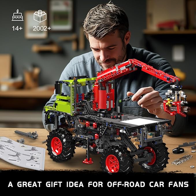 Mould King Offroad Crane Truck Building Blocks Set - Collectible ATV Car Model with Motor, STEM Engineering Toy with Heavy-Duty Tires & Articulating Boom, for Adults to Build (2002+)