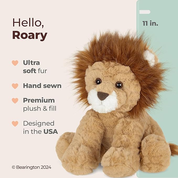 Bearington Collection Roary 11 Inch Stuffed Lion - Plush Stuffed Animal Soft Toy