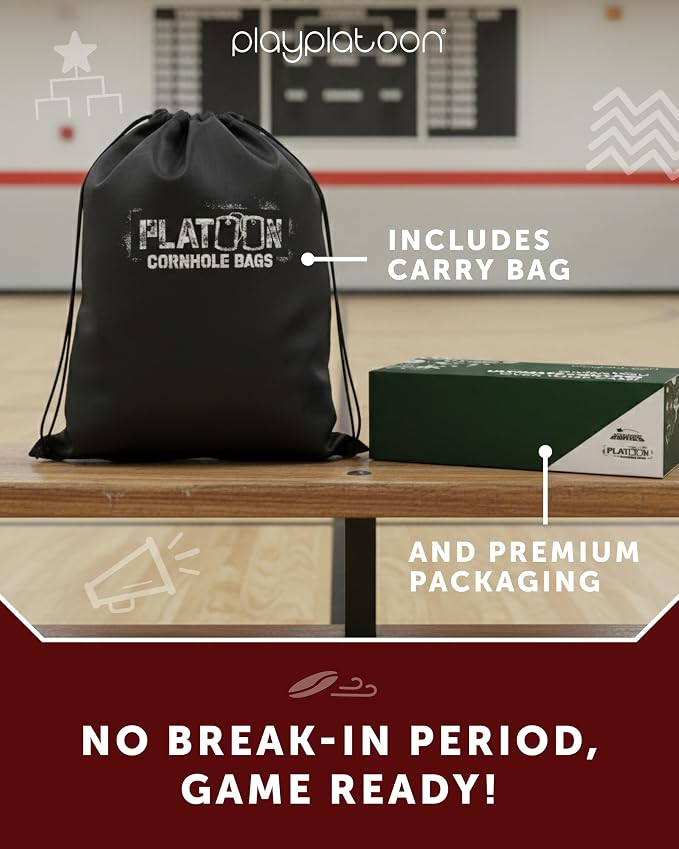 Play Platoon Pro Cornhole Bags Set of 8 - Professional Dual Sided Slick and Sticky Side Competition Corn Hole Bags - Tournament Series