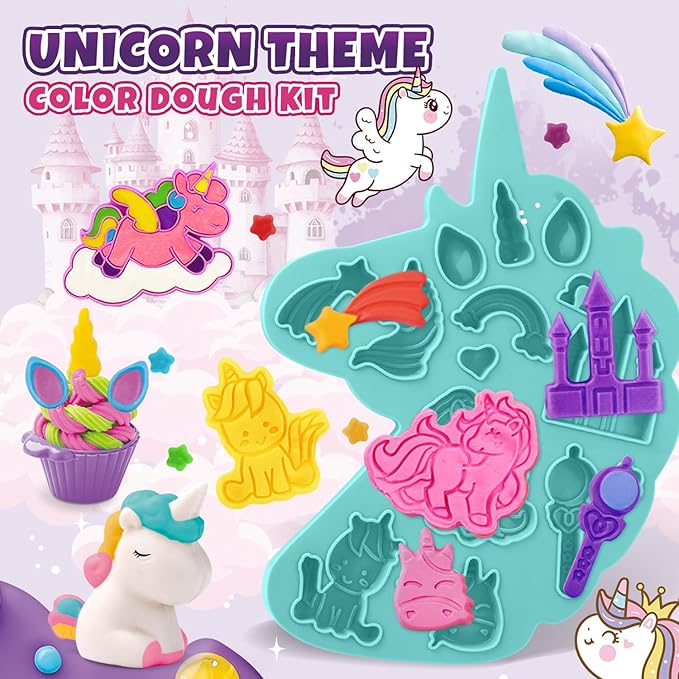 Color Dough Sets for Kids Ages 2-4, Unicorn Theme Dough Tools Kit for Kids Ages 4-8, 11 Piece Color Dough Accessories Arts Crafts Play Set, Preschool Education Toys for Toddlers Girls Age 3 4 5 6 7 8