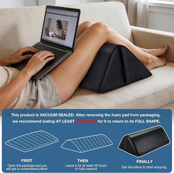 Knee Wedge Pillow for Legs, 20 x 12 x 7 inch Under Knee Elevated Pillow for Sleeping on Back Triangle Pillow for Legs with Strap Handle, Under Ankles Pain Relief Leg Pillow Bolster for Massage Table
