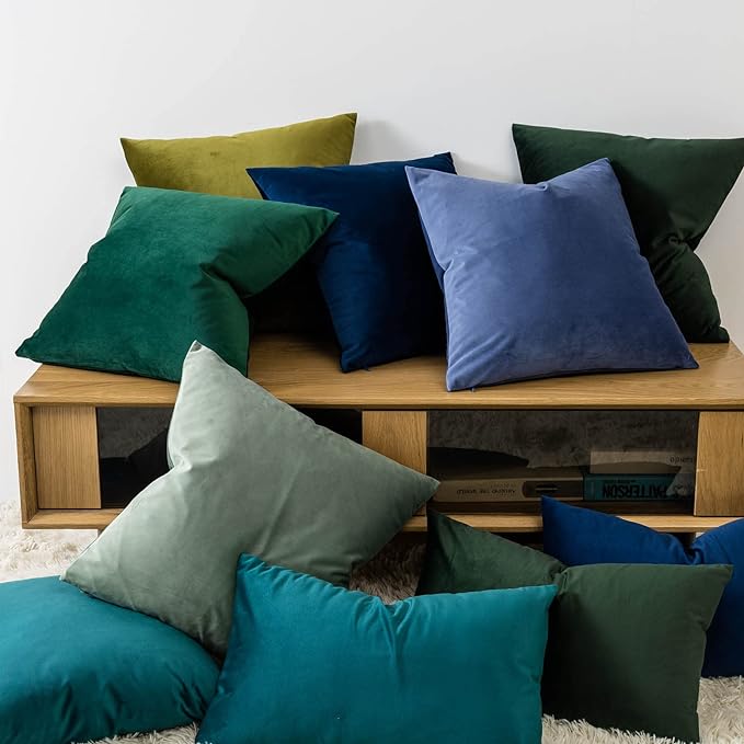 JUSPURBET Blue 22x22 Velvet Throw Pillow Covers Set of 2 for Couch Sofa Bed | JUSPURBET Decorative Pillow Covers with Invisible Zipper for Modern Living Room Bedroom Home Decor