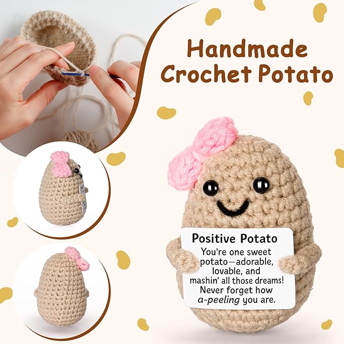 Emotional Support Crochet, Positive Crochet Sweet Potato, Encouragement Gifts for Women Men Birthday Christmas Self Care Friends Coworkers Relaxation Gift Desk Home Fall Decor Inspirational Support