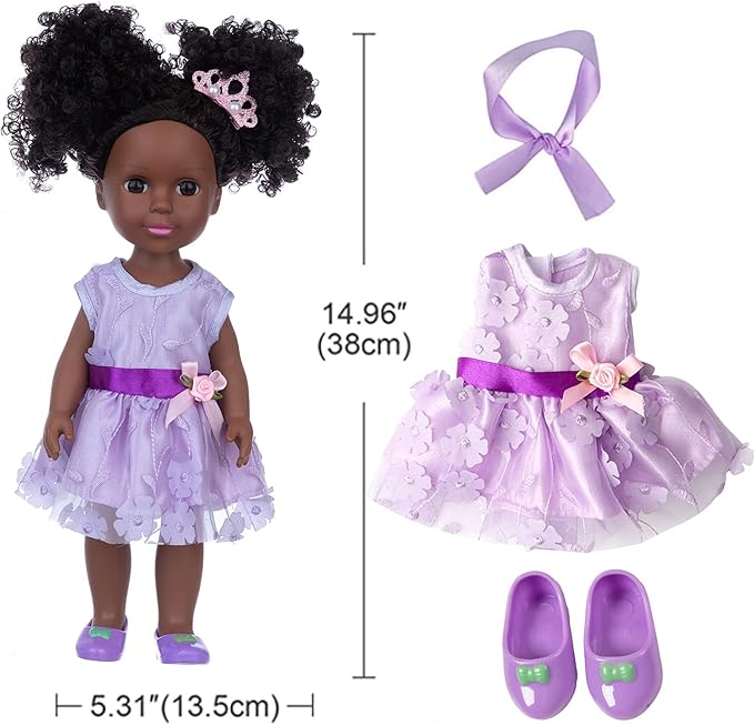 ZNTWEI 14.5 Inch Black Dolls and Black Baby Doll Clothes Accessories Including Unicorn Backpack Ipad Phone Glasses Shoes Camera Headband Hairpin