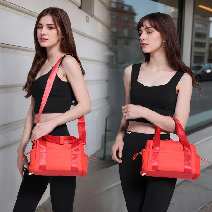 Bucosd Small Gym Bag for Women, Mini Crossbody Gym Duffle Bag with Wet Compartment, Carry on Gym Tote Bag for Workout Dance Sport Travel (Mini-Red)