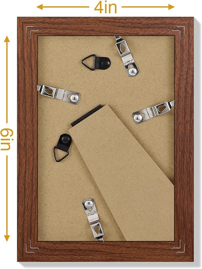 Vittanly 4x6 Picture Frames Set of 9, Wall & Tabletop, Wood Grain Brown | Display Pictures 3.5x5 with Mat or 4x6 without Mat, Small Photo Frames, Engineered Wood with Shatter Resistant Plexiglass