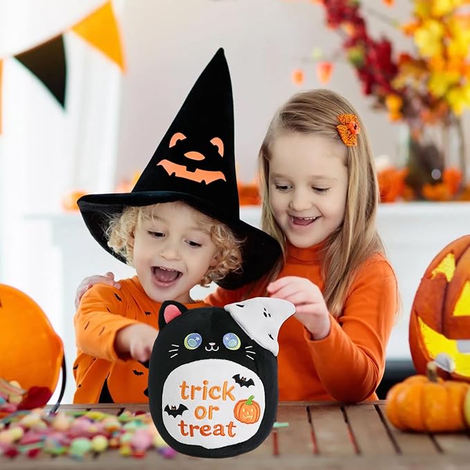 Halloween Black Cat Plush,Bat Ghost Pumpkin Plush,Halloween Black Cat Ghost Stuffed Animal Cute Pumpkin Plushie Birthday Gift for Boys Girls Kids