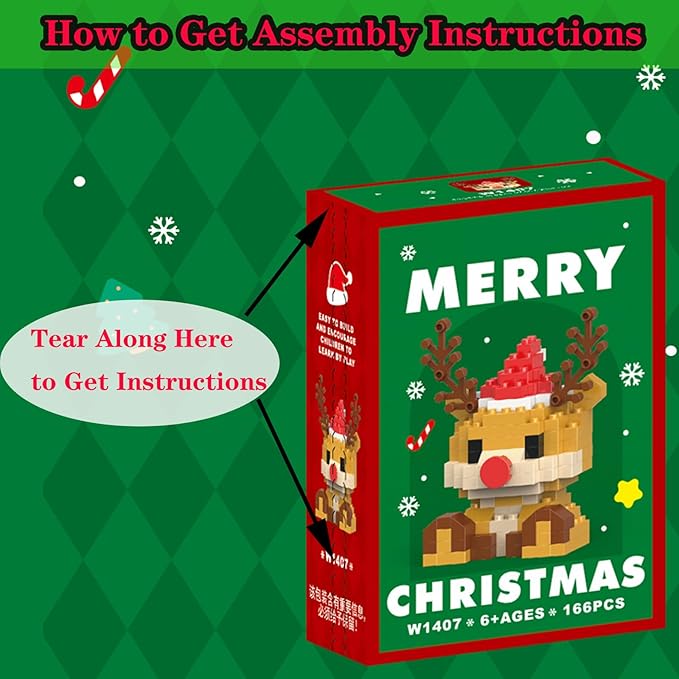 Christmas Building Blocks Compatible for Lego Christmas Reindeer Micro Blocks Stacking New Toys Holiday Present Box New Year Gifts for Kids Ages 6+ Boys and Girls(Reindeer)