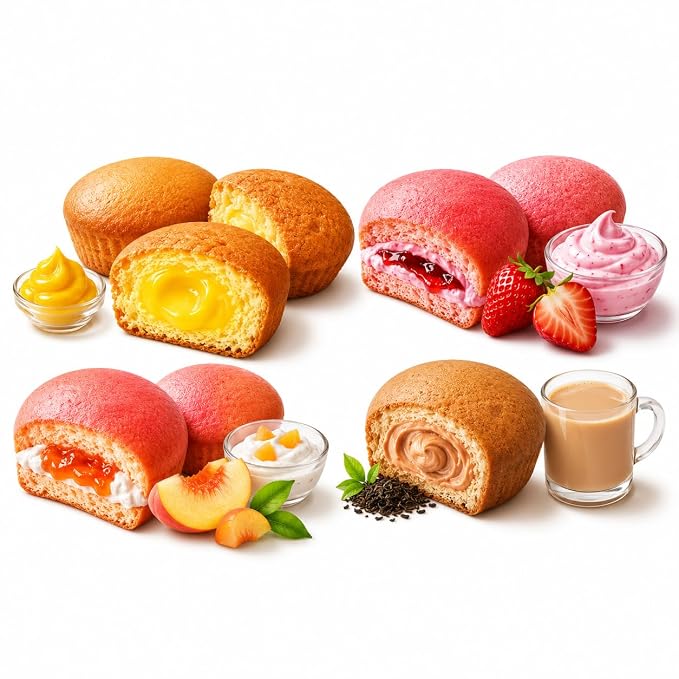 Orion Korean Sweet Dessert Variety Pack, Custard Soft Cake Assortment, Individually Wrapped Korean Snacks, Custard, Strawberry, Peach & Royal Milk Tea Flavors, 12 Packs Total, 0.88 oz Each