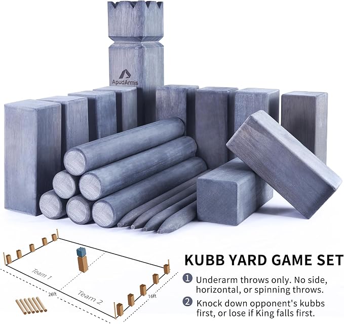 ApudArmis Kubb Yard Game Set, Viking Chess Outdoor Clash Toss Yard Game with Carrying Case - Rubber Wooden Backyard Lawn Games Set for Teenagers Adults Family