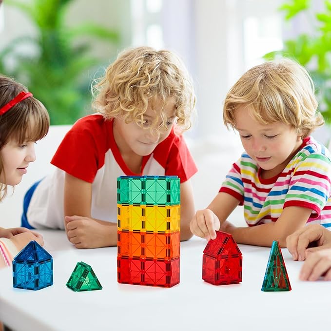 FNJO Magnetic Tiles, 110PCS Magnet Building Set, Magnetic Building Blocks,Construction STEM Learning and Playing Toys for Kids, Montessori Toy for Preschool Boys Girls Toddlers Classroom Must-Haves
