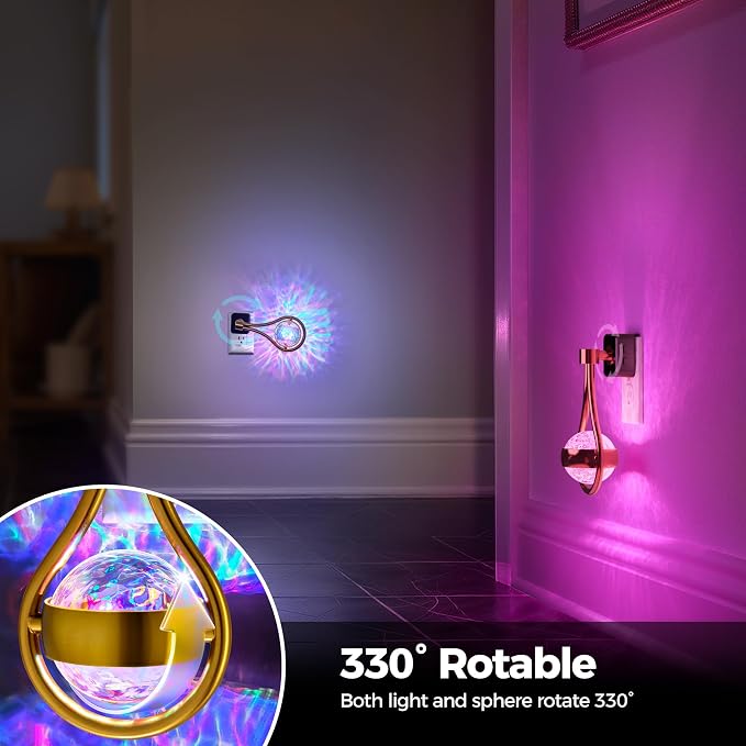 RGB Night Lights Plug into Wall, Color Changing Nightlight | Dusk to Dawn Sensor, 330° Rotating Night Light with Waterdrop Design, Ideal for Bedroom, Hallway, Living Room, Home Decor