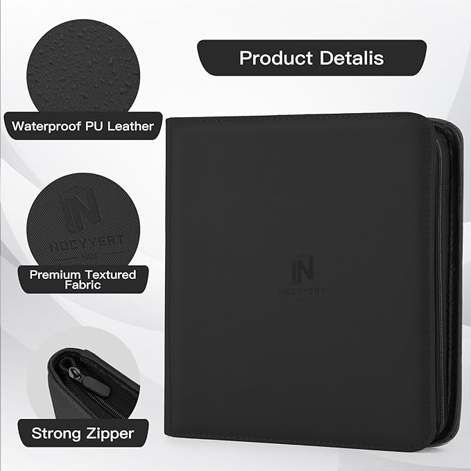 Premium Card Binder 12 Pocket for 720 Pockets Trading Card Binder, PU Zipper Card Collection Album, Book Holder for MTG, TCG, Game Cards, Sports Cards(Black)