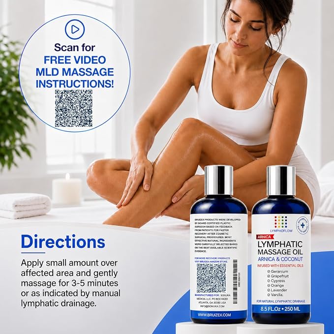 Lymphatic Drainage Massage Oil for Massage Therapy - Arnica Oil & Coconut for Post Surgery Recovery & Lymphatic Drainage Massager, Liposuction, 360 Lipo, BBL, Tummy Tuck Procedure,Moisturizing -8.5 Oz