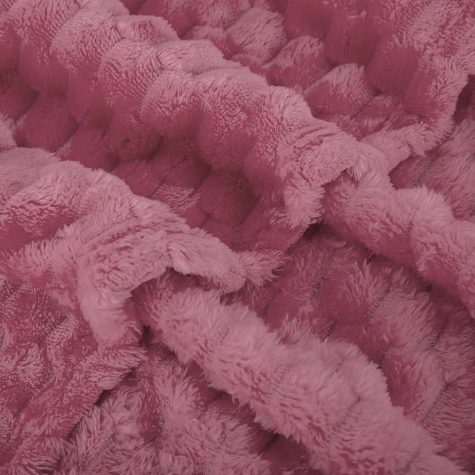 Dusty Pink Throw Blanket 50"×60" Gifts for Mom Fuzzy 3D Jacquard Decorative | Flannel Fleece Super Soft Plush Cozy Blanket for Couch Sofa Chair Lightweight