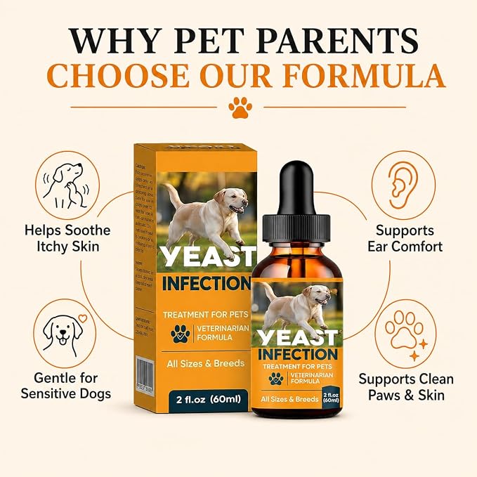 Yeast Infection Treatment for Dogs, Fast Soothing for Skin & Ear | Natural Herbal Care, Relieves Itchy Skin, Paw Licking & Irritation, for Skin Odor & Seasonal Discomfort, All Breeds, 60 ml