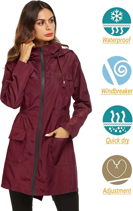 Lomon Women Waterproof Lightweight Rain Jacket Active Outdoor Hooded Raincoat