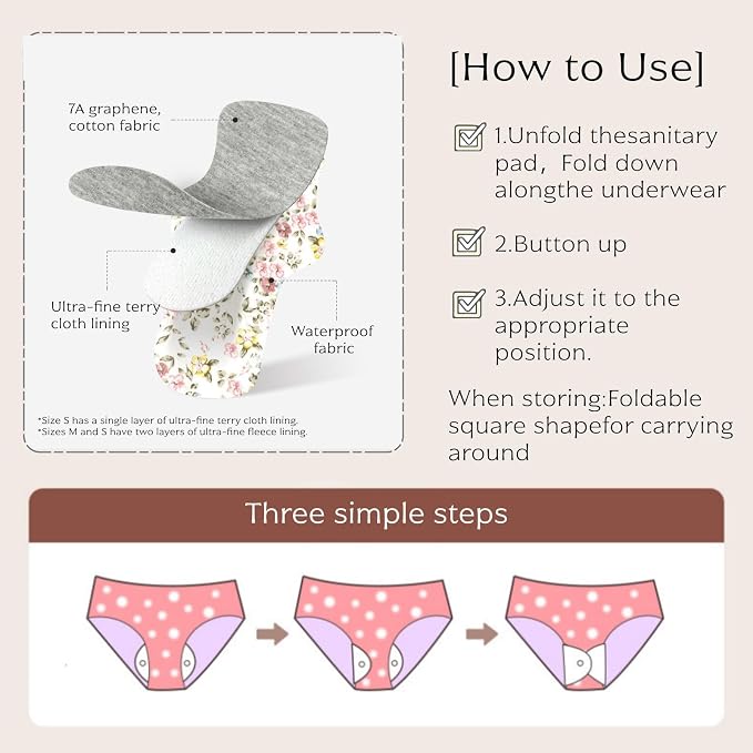 Reusable Sanitary Pads,Reusable Panty Liners,Soft Cloth Menstrual,8 Pack with 1 Cloth Wet Bag for Heavy Flow