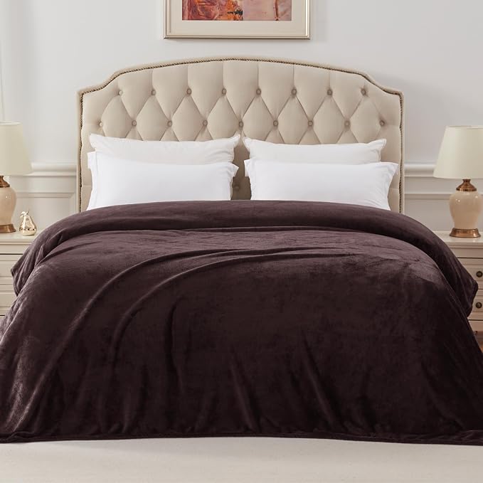 Exclusivo Mezcla Soft Fleece Blanket Twin Size for Bed, Coffee | 60x80 Inches, Double-Sided Brushed Flannel, Lightweight Plush Cozy Blanket for Home Decor, All Season, Machine Washable