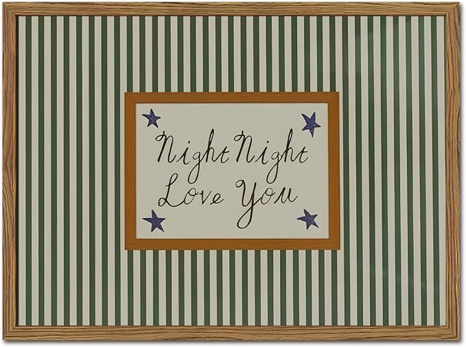 Vintage Night Night Love You Wall Art Mid Century Striped Nursery Bed Wall Decor Picture, Kids Good Old Days Poster Canvas Print Artwork for Child Bedroom Living Room16x24 inch Wood Framed