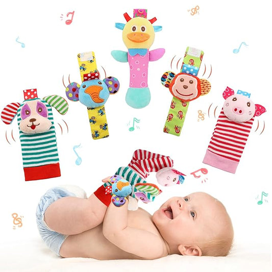 Wrist Rattles Foot Finder Rattle Sock Baby Toy, Rattle Toy, Arm Hand Bracelet Rattle, Feet Leg Ankle Socks, Activity Rattle Present Gift for Newborn Infant Babies Boy Girl Bebe (5 pcs-I)