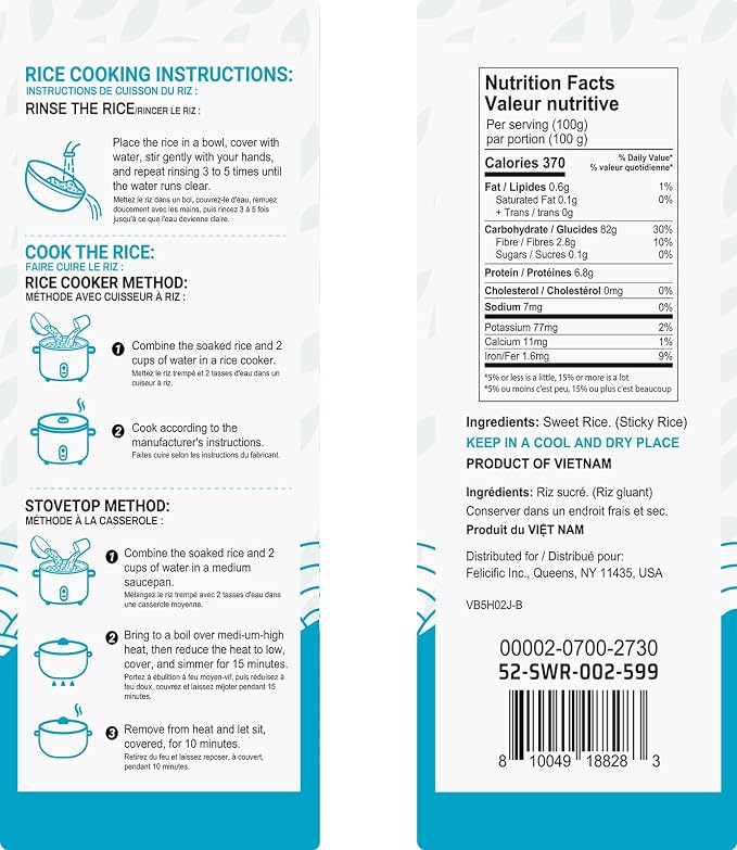 52USA Sweet Sticky Rice 2 Pound (Pack of 3), White Sticky Rice | Premium Glutinous Rice , Gluten-Free, Vegan, All Natural, Rich in Fibers and Minerals, 96 Ounce (2721g)