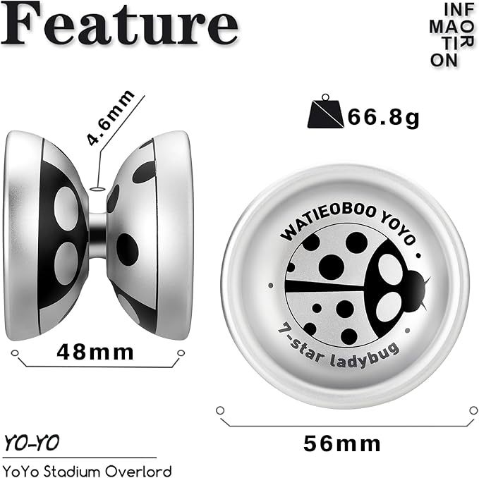 WATIEOBOO Metal Yoyo Professional, Unresponsive Yoyos for Beginners, Adults, Intermediate-Advanced Players with Yo Yo String Professional Trick Yo yo (7-Star Ladybug)