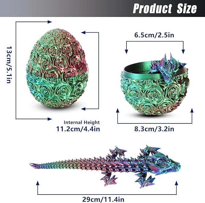 Pigmiss 3D Printed Dragon,3D Dragon Eggs with Dragon Inside,Dragon Fidget Toy for Adult,Full Articulated Dragon Crystal Dragon Easter Eggs Decoration for Gift (Rose-Blue Purple)