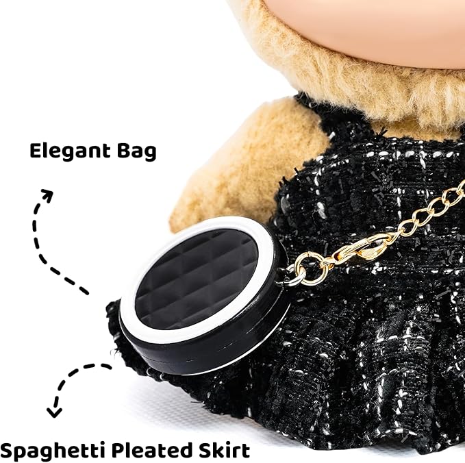 Doll Clothes for 17cm Dolls, Premium Handmade with Luxury Chic Style Set 3 Piece Set Including a Clothes, Black Bag and Straw Hat, High-End Dolls Accessories for Play & Display for Play & Display