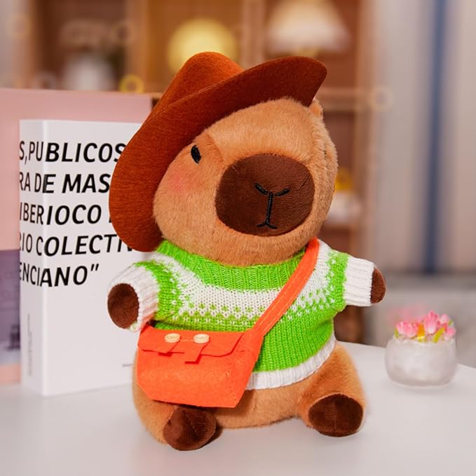 Capybara Plush with 9 pcs Clothes & Accessories, 10.2 in Cute Capybara Stuffed Animal Plush Toys, Dress Up Cute Plushies for Girls/Boys
