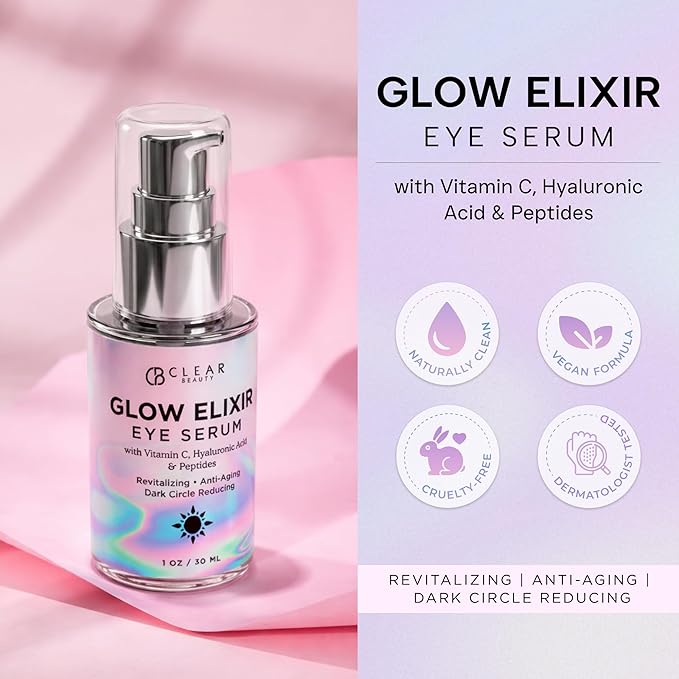 Clear Beauty Vitamin C & Hyaluronic Acid Under Eye Serum - Reduce Eye Bags, Puffiness, Dark Circles & Wrinkles, Lifting Eye Serum - Cruelty Free Korean Skin Care For All Skin Types