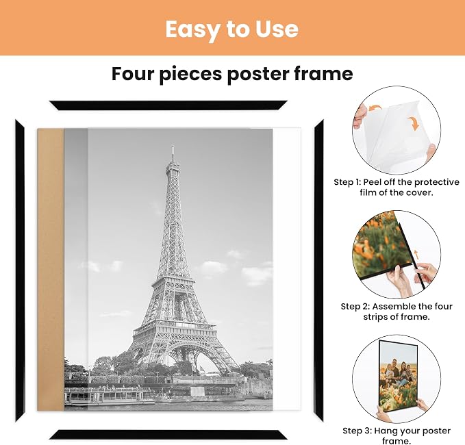 upsimples 17x22 Poster Frame, Easy Slide-In Assembly, Black, 3 Pack | Gallery Wall 17 x 22 Picture Frames Set for Family, Wedding, Christmas, Easy to Change Photos