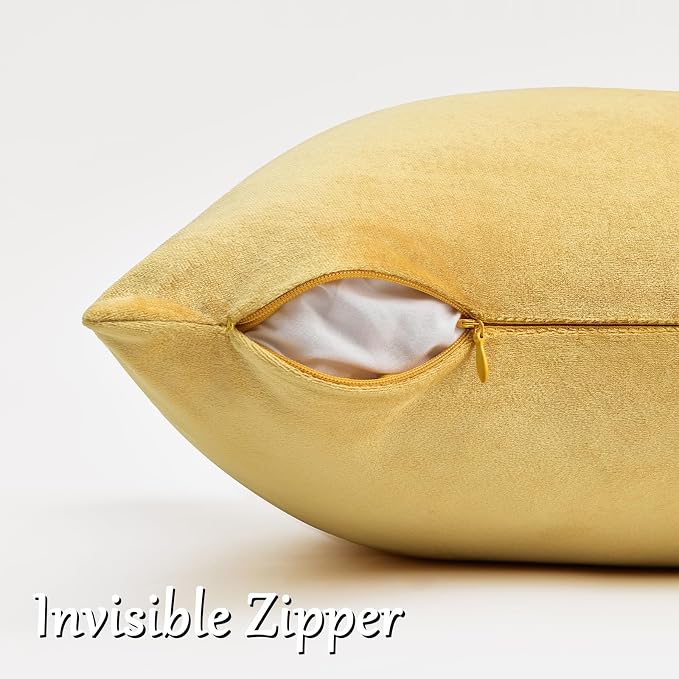 GIGIZAZA Yellow Velvet Pillow Covers 26x26 Decorative Pillows Pack of 2 | Throw Pillows for Couch,Euro Sham,280gsm Soft Textured Fabric,Modern Pillowcases,Luxury Cushion Covers