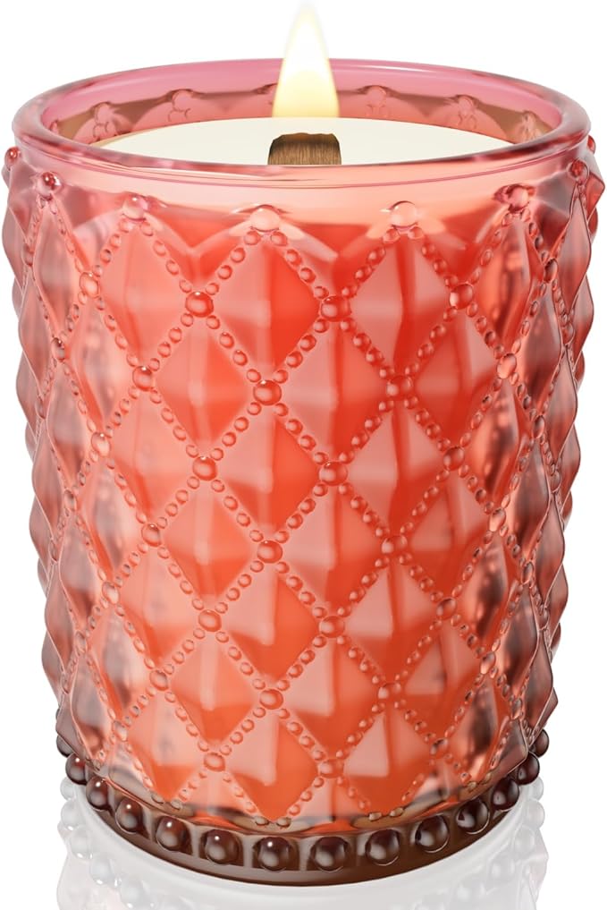 M&SENSE 16.6oz Wood Wick Scented Candle, Non Toxic Soy Wax with Crackling Wick, LemonGrapefruit Scent 100H Burn Long Lasting for Bedroom Kitchen Home Decor, Housewarming Gifts for Family Friends