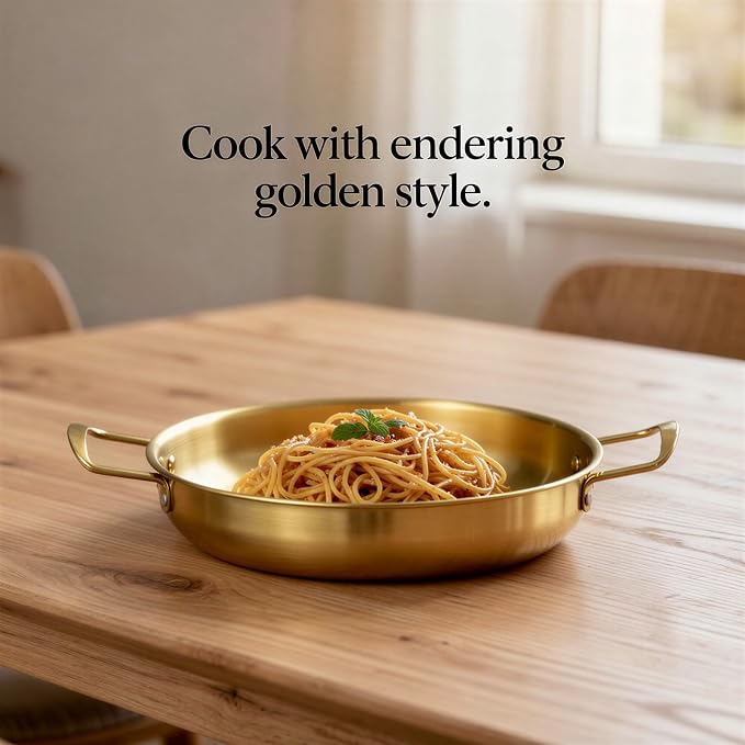 3 Pieces Gold Korean Ramen Pots Set, Stainless Steel Cooking Pan with Flat Bottom and Dual Ear Handles, Universal Stove Top for 8.7 x 8.7 x 2.8 in, 7.9 x 7.9 x 2.4 in, 7.1 x 7.1 x 2 in